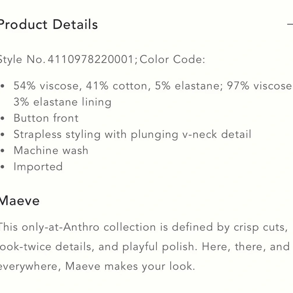 Maeve Strapless fitted Button Front Top - Picture 6 of 6